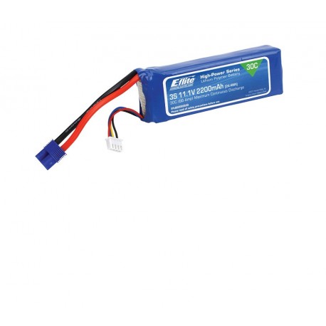 2200mAh 3S 11.1V 30C LiPo, 13AWG EC3 by E-flite